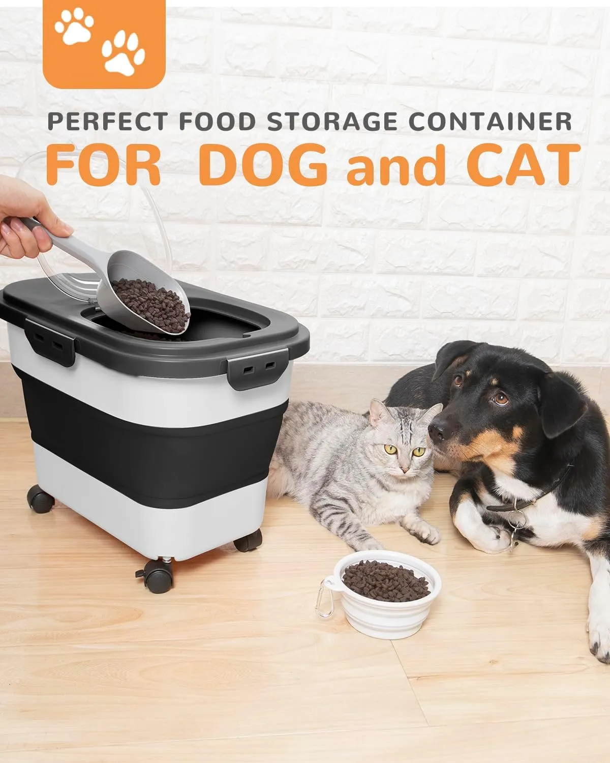 20-23 Lbs Dog Food Storage Container - Collapsible Dog Food Container with Attachable Casters and Scoop,Travel Silicone Bowl, Pet Food Storage Containers to Keep Dry Food Fresh,Easy to Move