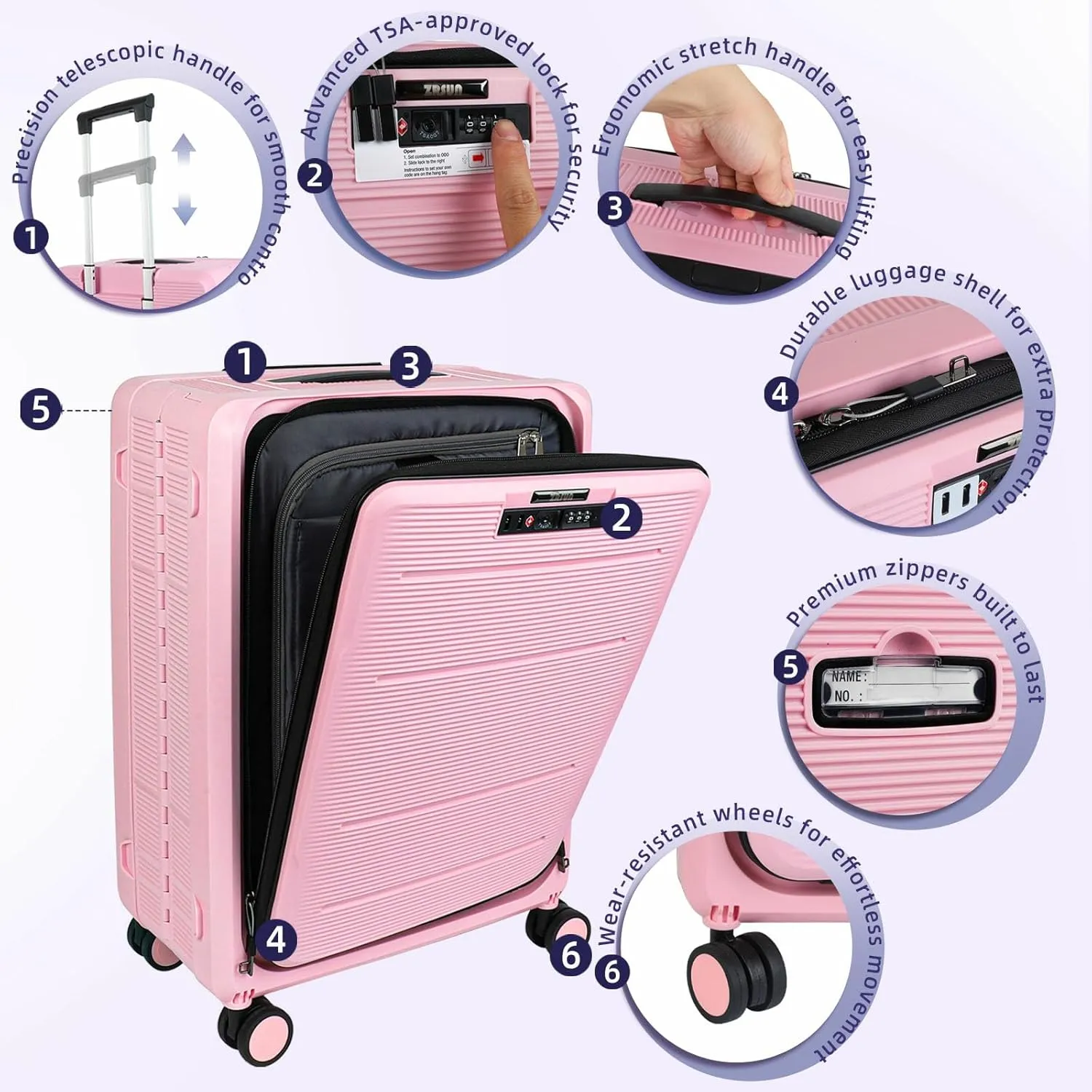 20-Inch Lightweight Collapsible Expandable Carry-On Suitcase – Water and Impact Resistant, Silent Double Spinner Wheels, Airline Approved (Pink)
