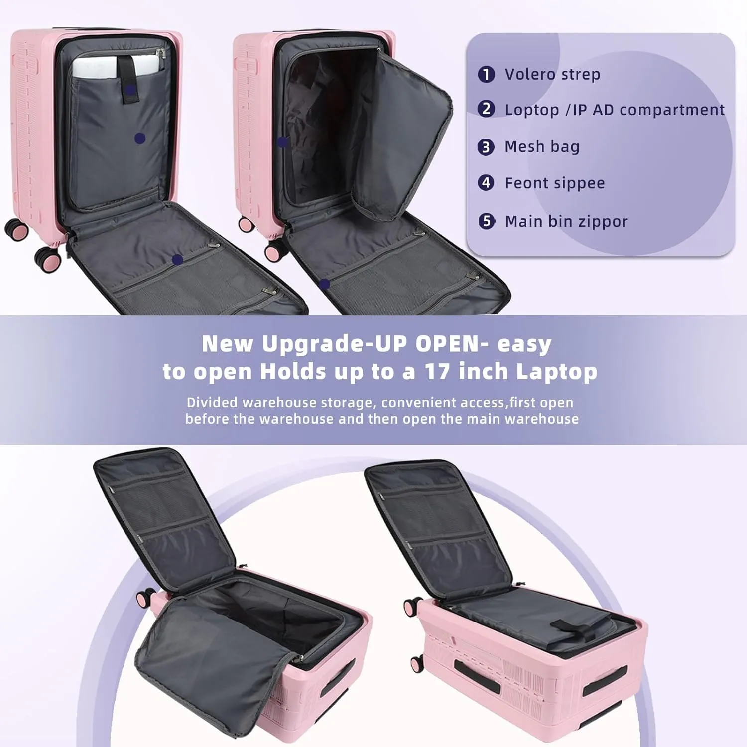 20-Inch Lightweight Collapsible Expandable Carry-On Suitcase – Water and Impact Resistant, Silent Double Spinner Wheels, Airline Approved (Pink)