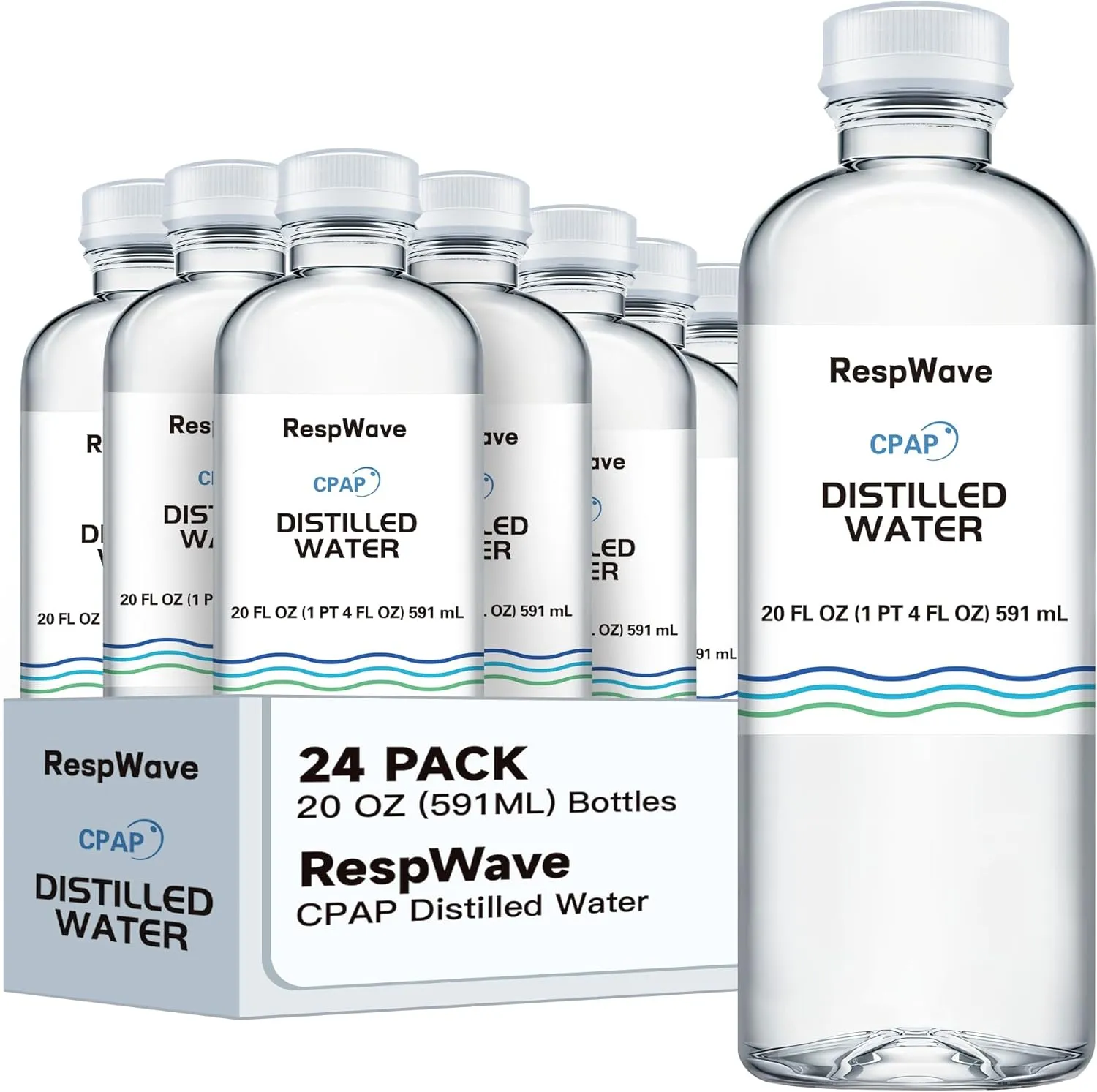 20 oz 24-Pack Distilled Water for CPAP Machines | Made in USA | Use with ResMed and Respironics Machines | Travel-Friendly, Clean, Multi-Use