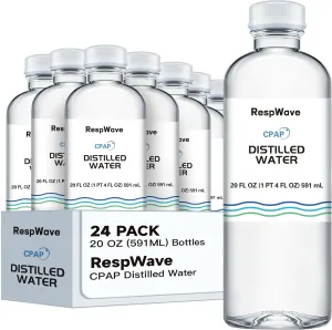 20 oz 24-Pack Distilled Water for CPAP Machines | Made in USA | Use with ResMed and Respironics Machines | Travel-Friendly, Clean, Multi-Use