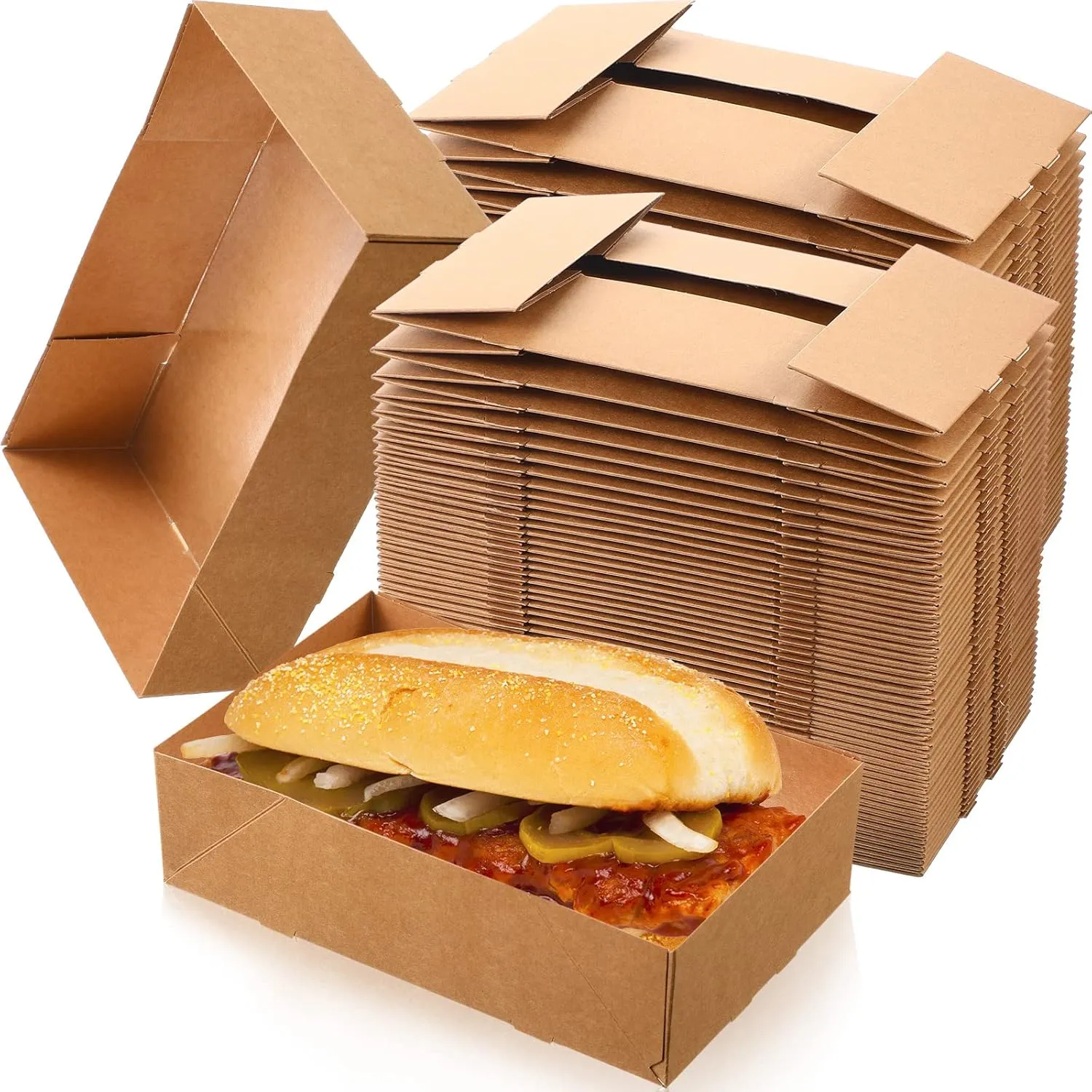 200 Pcs Kraft Food Trays 4 Corner Pop up Food Tray Disposable Foldable Cardboard Movie Night Snack Trays Party Container Box for Holding Drink at Stadiums or Theaters