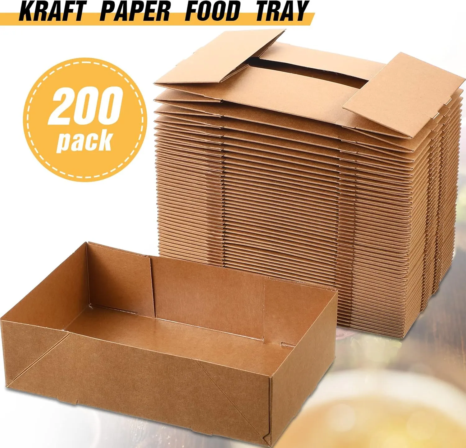 200 Pcs Kraft Food Trays 4 Corner Pop up Food Tray Disposable Foldable Cardboard Movie Night Snack Trays Party Container Box for Holding Drink at Stadiums or Theaters
