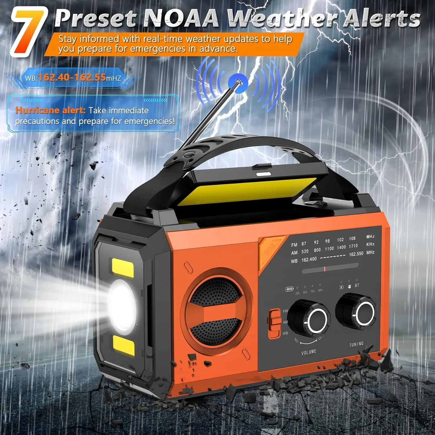 20000mAh Emergency Weather Radio, Hand Crank Solar Portable AM/FM/NOAA Radio with Wireless Speaker Solar Panels 3 Charging Methods 3 Mode Flashlight Phone Charger Compass Reading Lamp