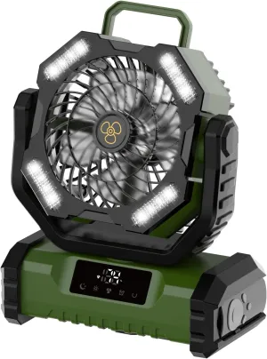20000mAh Portable Fan with Touch Screen, 5-Speed Strong Airflow LED Camping Fan, Ventilador Recargable with Remote for Tent, Camping, Indoor, Travel (Green)