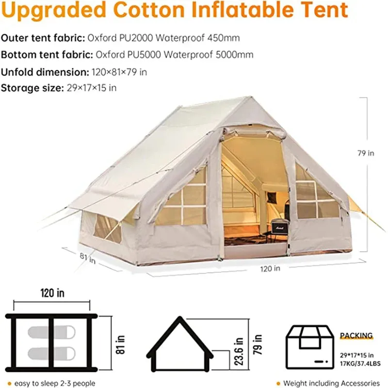 2023 New Large Camping Tent: Waterproof Inflatable Tent House for Family Hiking, Camping, Backpacking, and Beach Trips