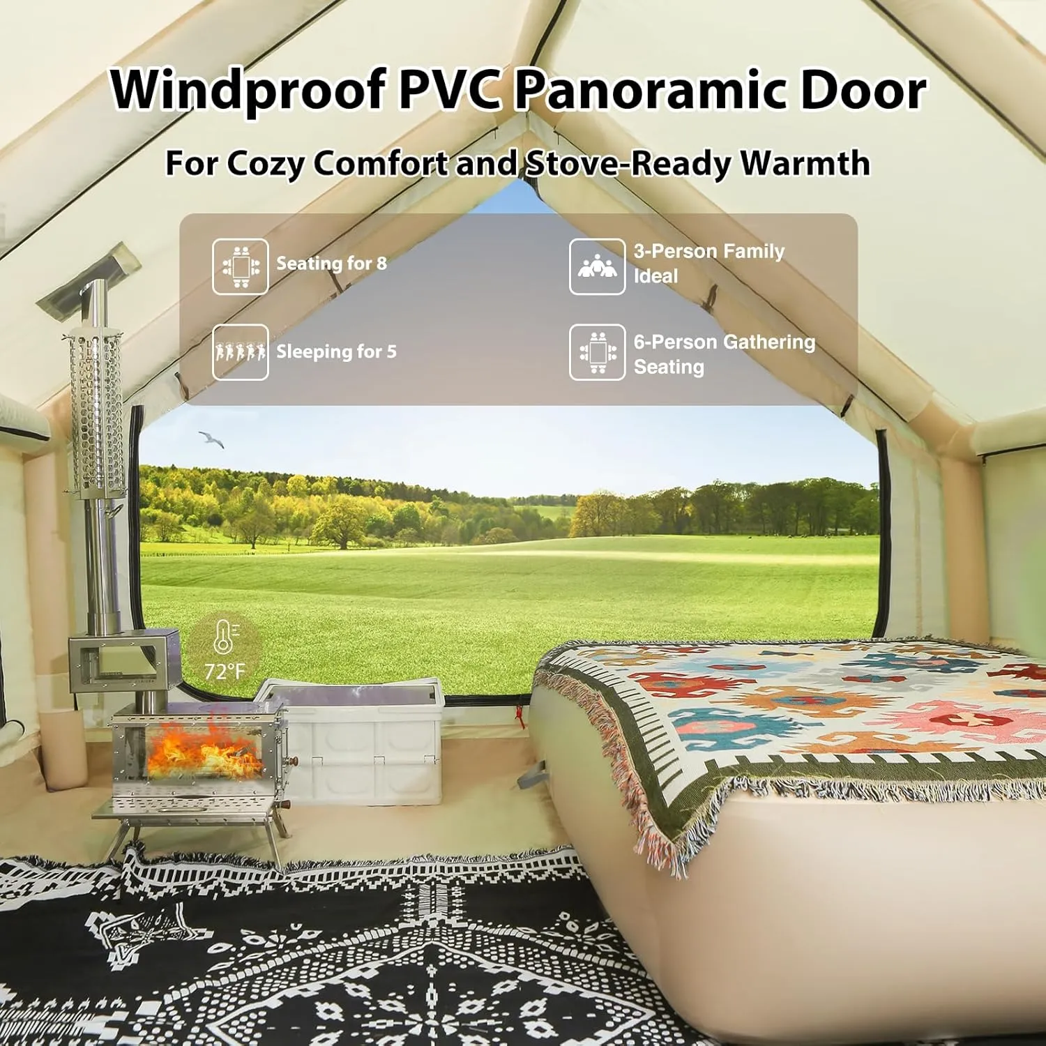 2025 Upgraded 100% Waterproof Inflatable Camping Tent, Large Blow-Up Air Tent, No Assembly Needed Luxury Glamping House, Oxford Fabric