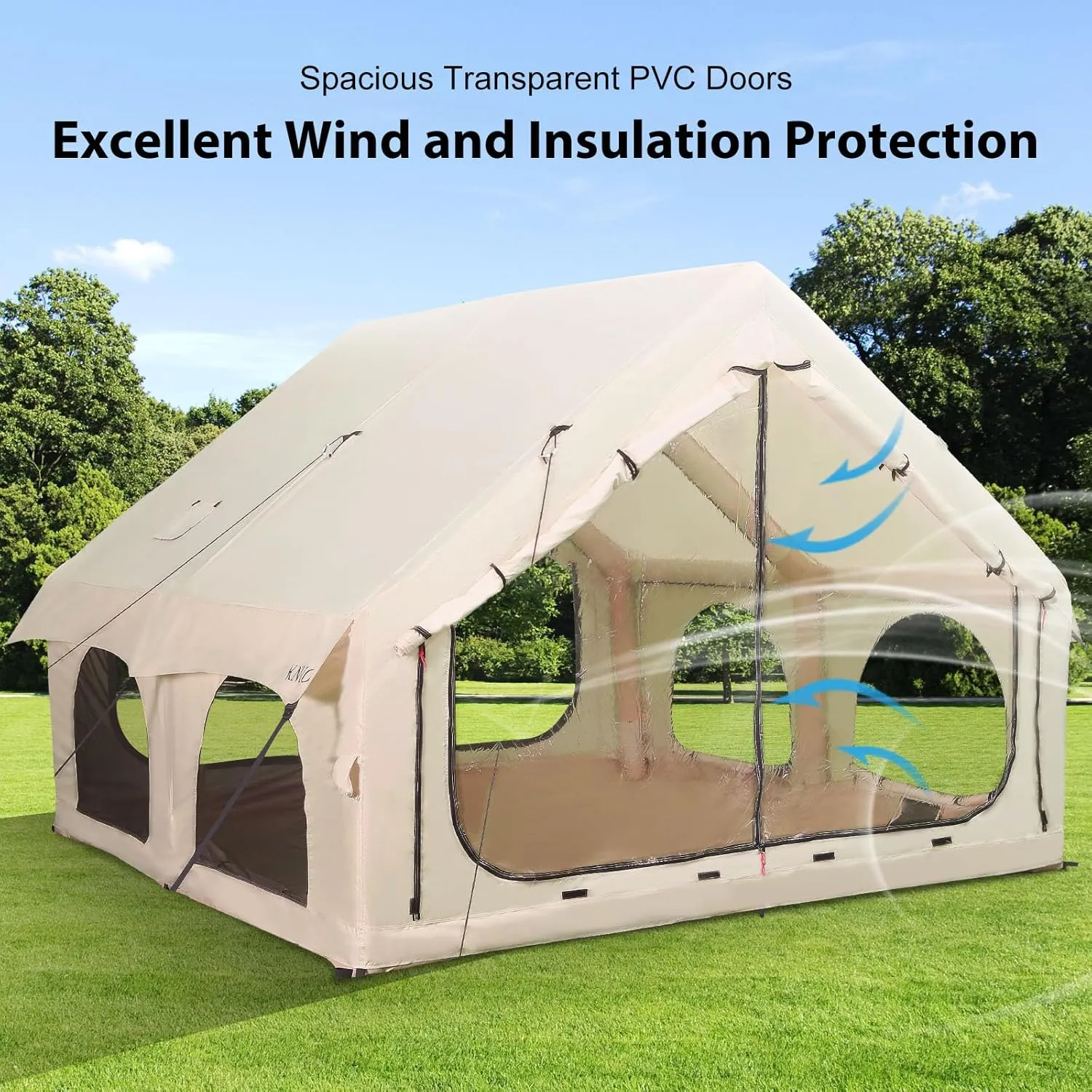 2025 Upgraded 100% Waterproof Inflatable Camping Tent, Large Blow-Up Air Tent, No Assembly Needed Luxury Glamping House, Oxford Fabric