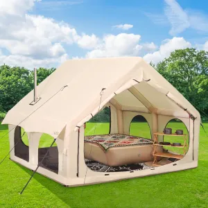 2025 Upgraded 100% Waterproof Inflatable Camping Tent, Large Blow-Up Air Tent, No Assembly Needed Luxury Glamping House, Oxford Fabric