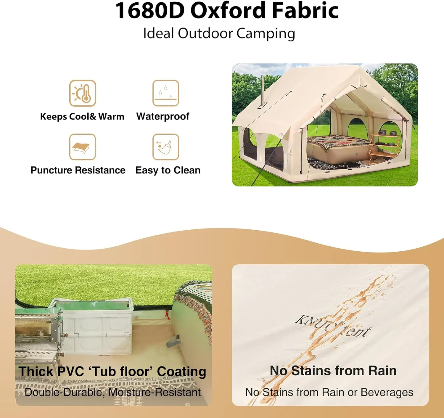 2025 Upgraded 100% Waterproof Inflatable Camping Tent, Large Blow-Up Air Tent, No Assembly Needed Luxury Glamping House, Oxford Fabric