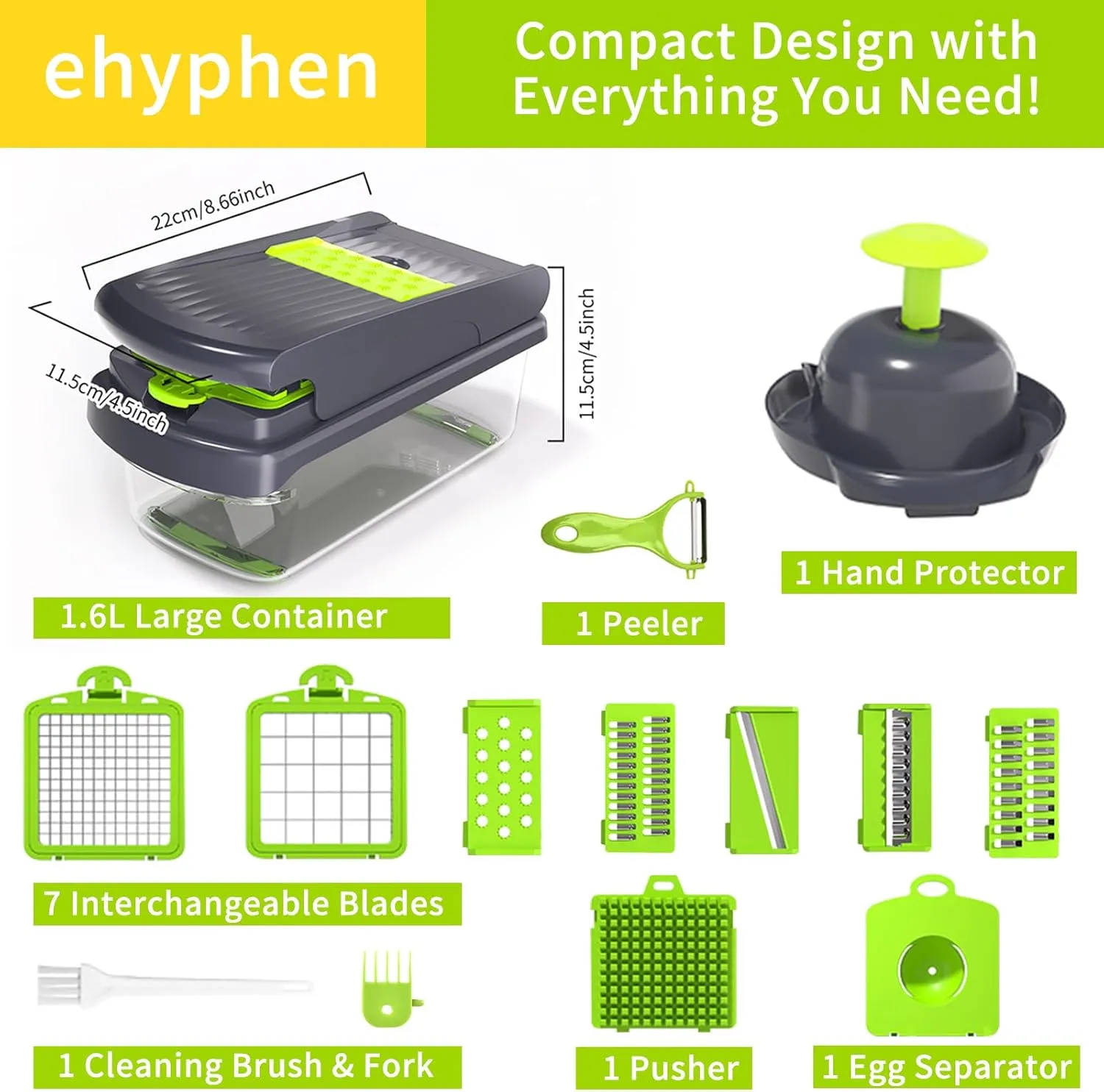 2025 UPGRADE,Vegetable Chopper Pro,BPA Free Veggie Chopper with Container & Lid,14-in-1 Multifunctional Salad Cutter,Onion Dicer,Cucumber Slicer & Egg Separator,Kitchen Gadget with Safety Guard,Green