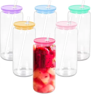 20oz Plastic Beer Can Tumbler, Acrylic Can Cup with Colorful Lids, Straw, Clear Mason Drinking Jars Cups for Milk Juice Beer Coffee Tea Beverage