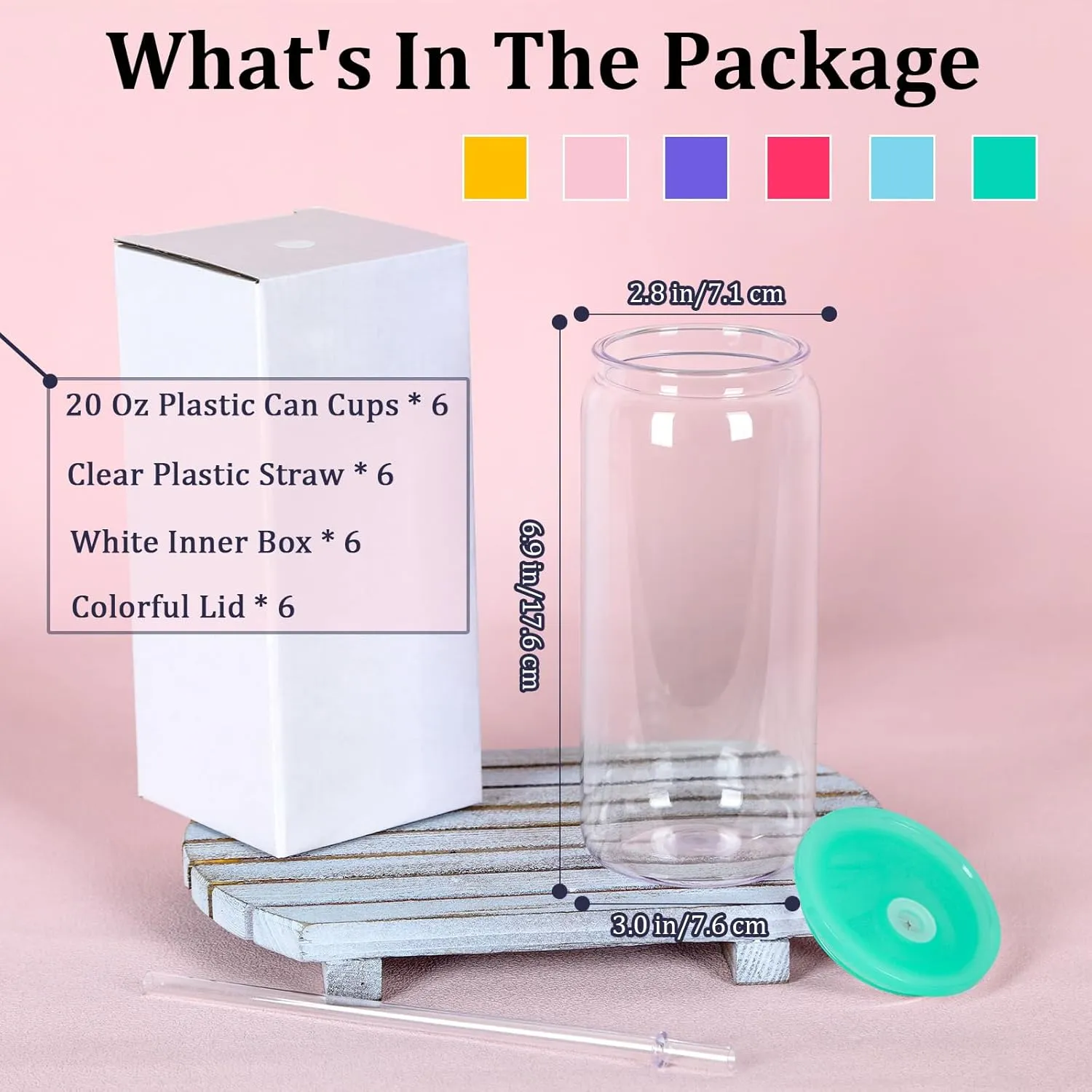 20oz Plastic Beer Can Tumbler, Acrylic Can Cup with Colorful Lids, Straw, Clear Mason Drinking Jars Cups for Milk Juice Beer Coffee Tea Beverage