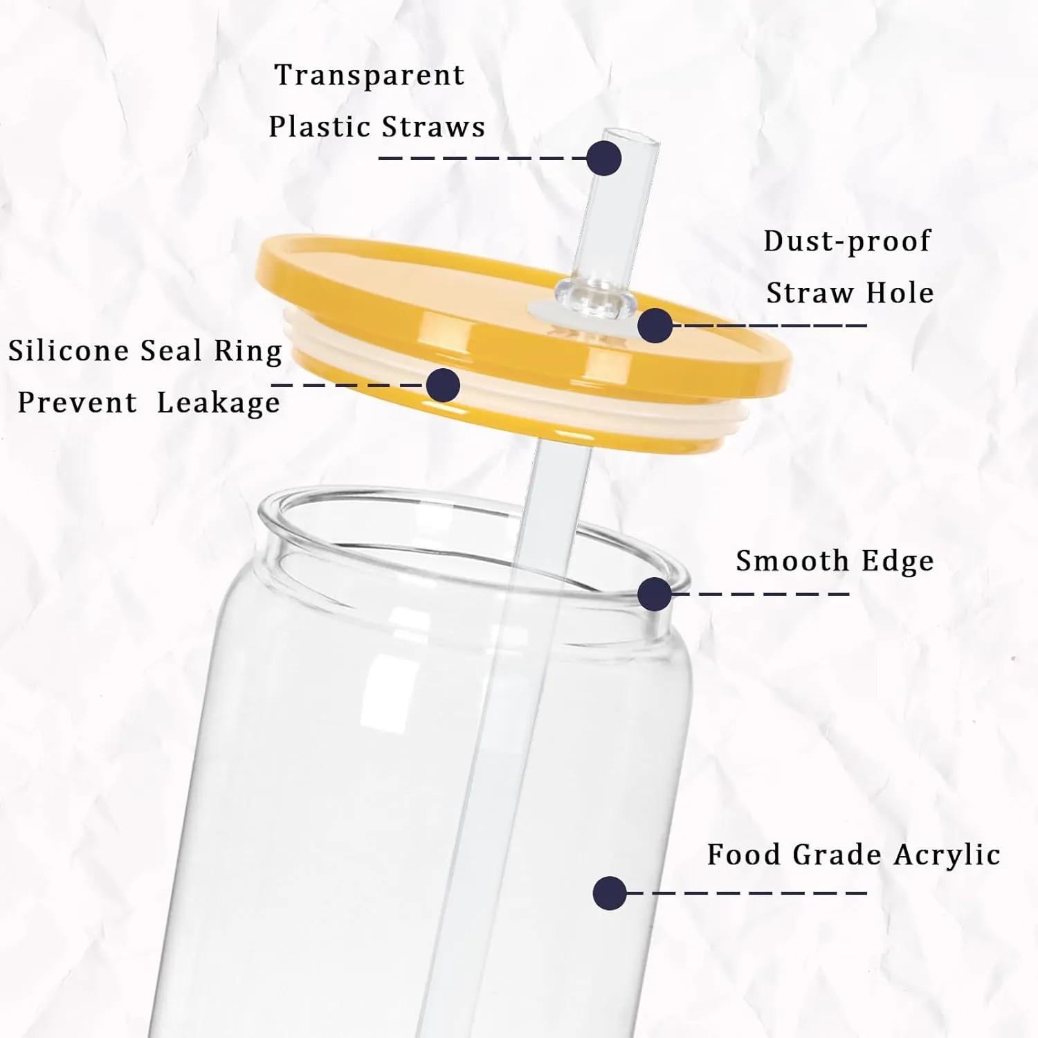 20oz Plastic Beer Can Tumbler, Acrylic Can Cup with Colorful Lids, Straw, Clear Mason Drinking Jars Cups for Milk Juice Beer Coffee Tea Beverage