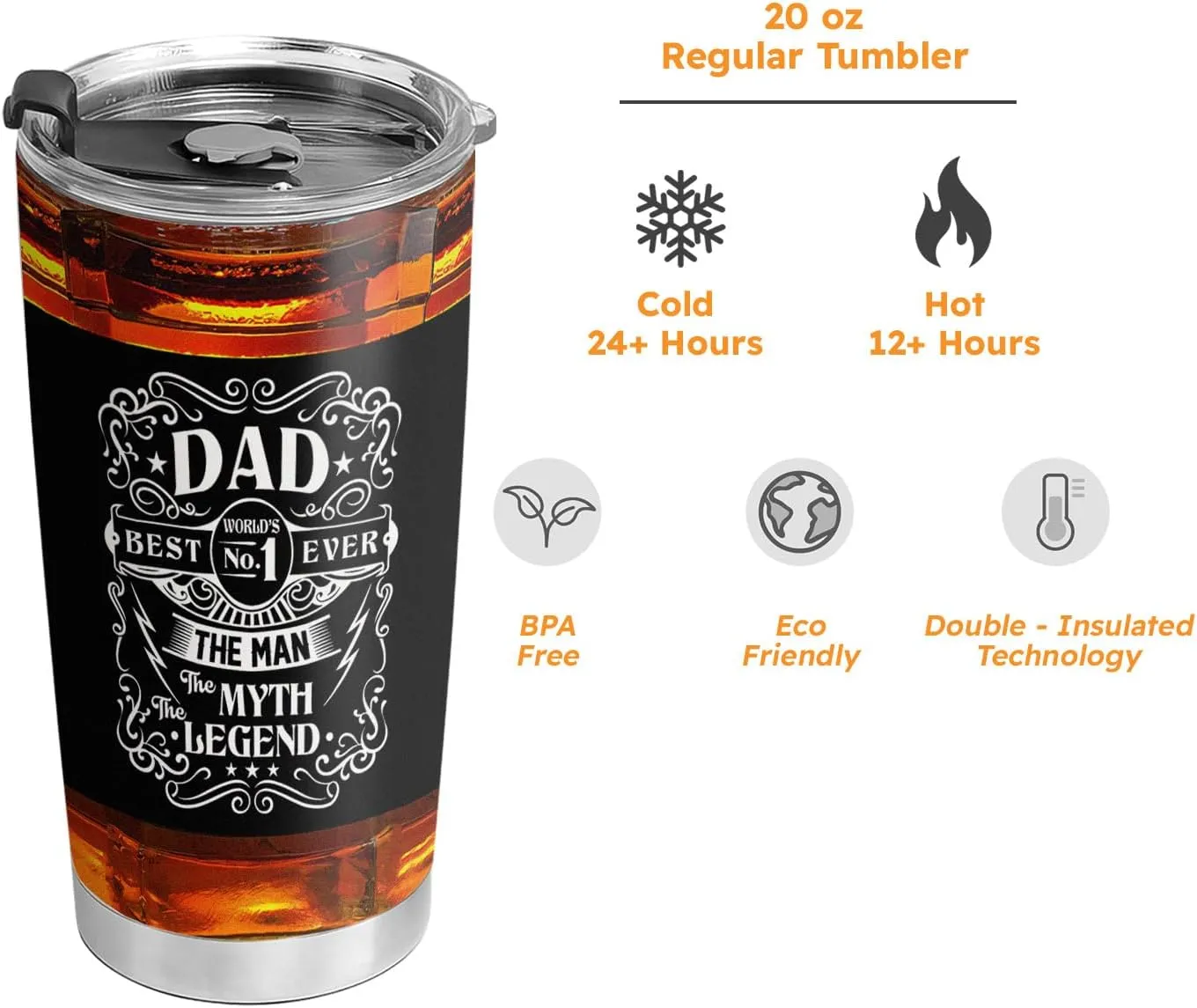 20oz Valentines Day Gifts for Him, Unique Birthday Gifts for Men, Dad, Son, Husband, Fathers Gifts, Father Man Myth Legend Dad Tumbler Cup, Travel Coffee Mug with Lid