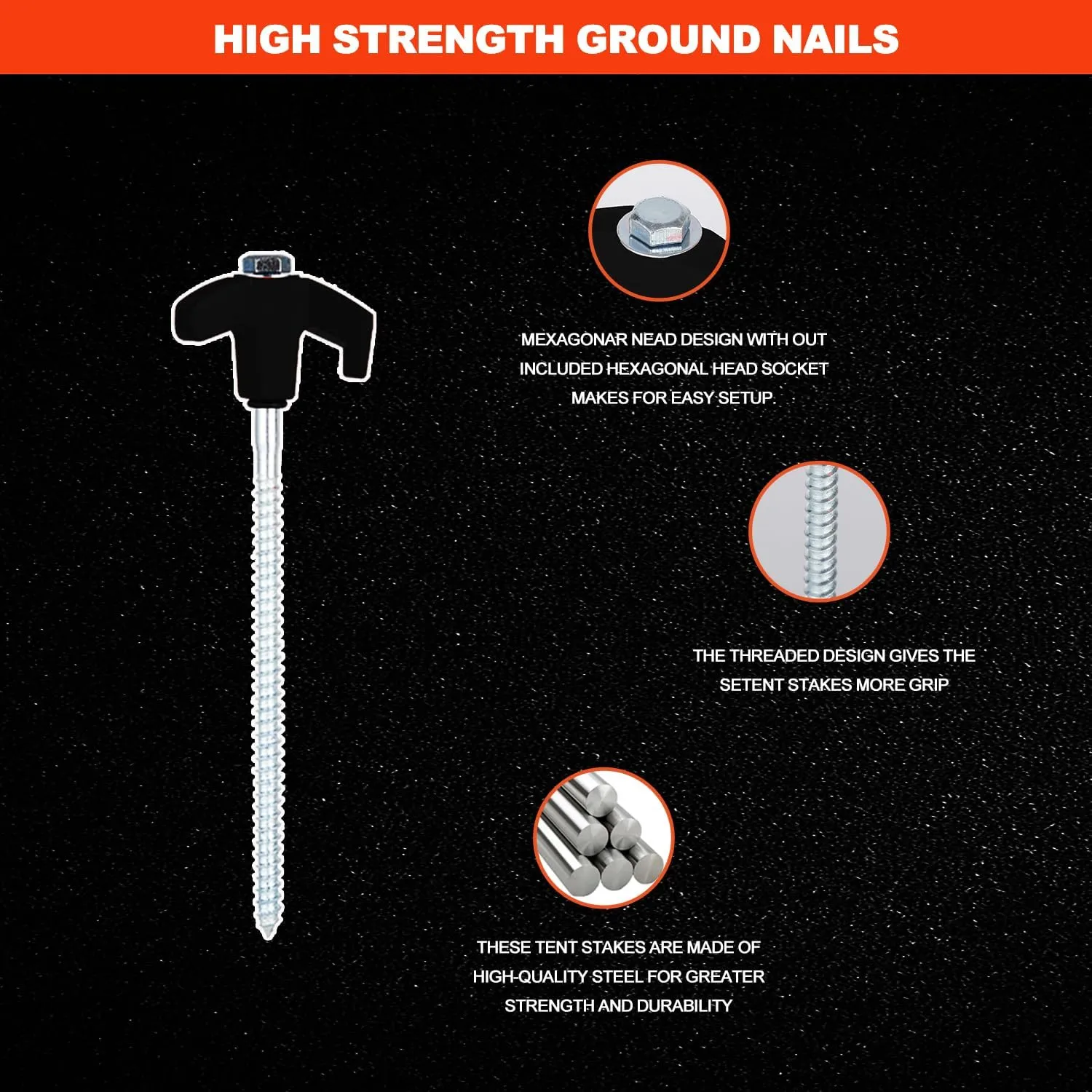 20PCS Screw in Tent Stakes Heavy Duty,8 Inch Screw in Tent Pegs,Metal Camping Stakes,with Hex Head Driver,Nail Lifter,Ropes,Camping Tent Accessories,Black