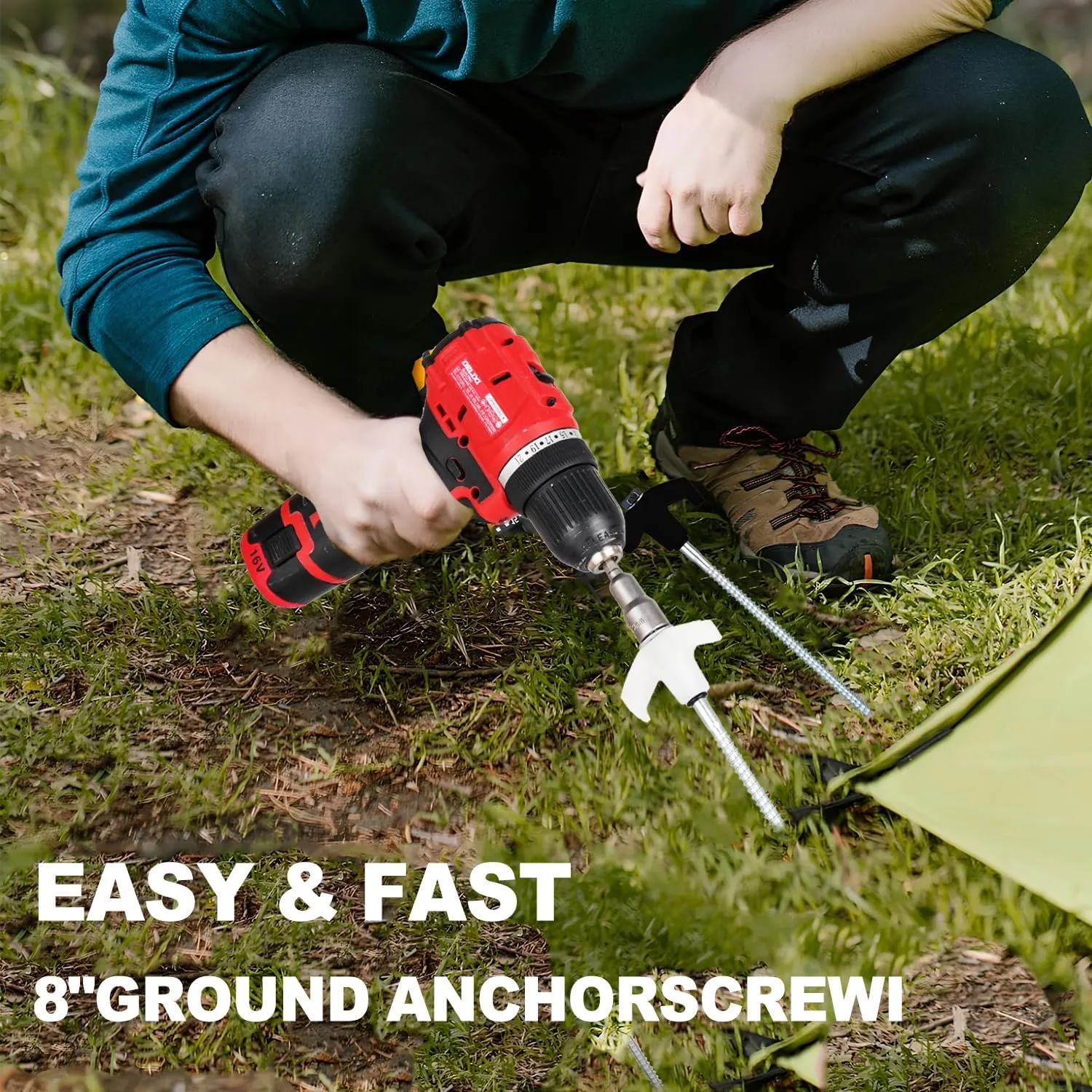 20PCS Screw in Tent Stakes Heavy Duty,8 Inch Screw in Tent Pegs,Metal Camping Stakes,with Hex Head Driver,Nail Lifter,Ropes,Camping Tent Accessories,Black