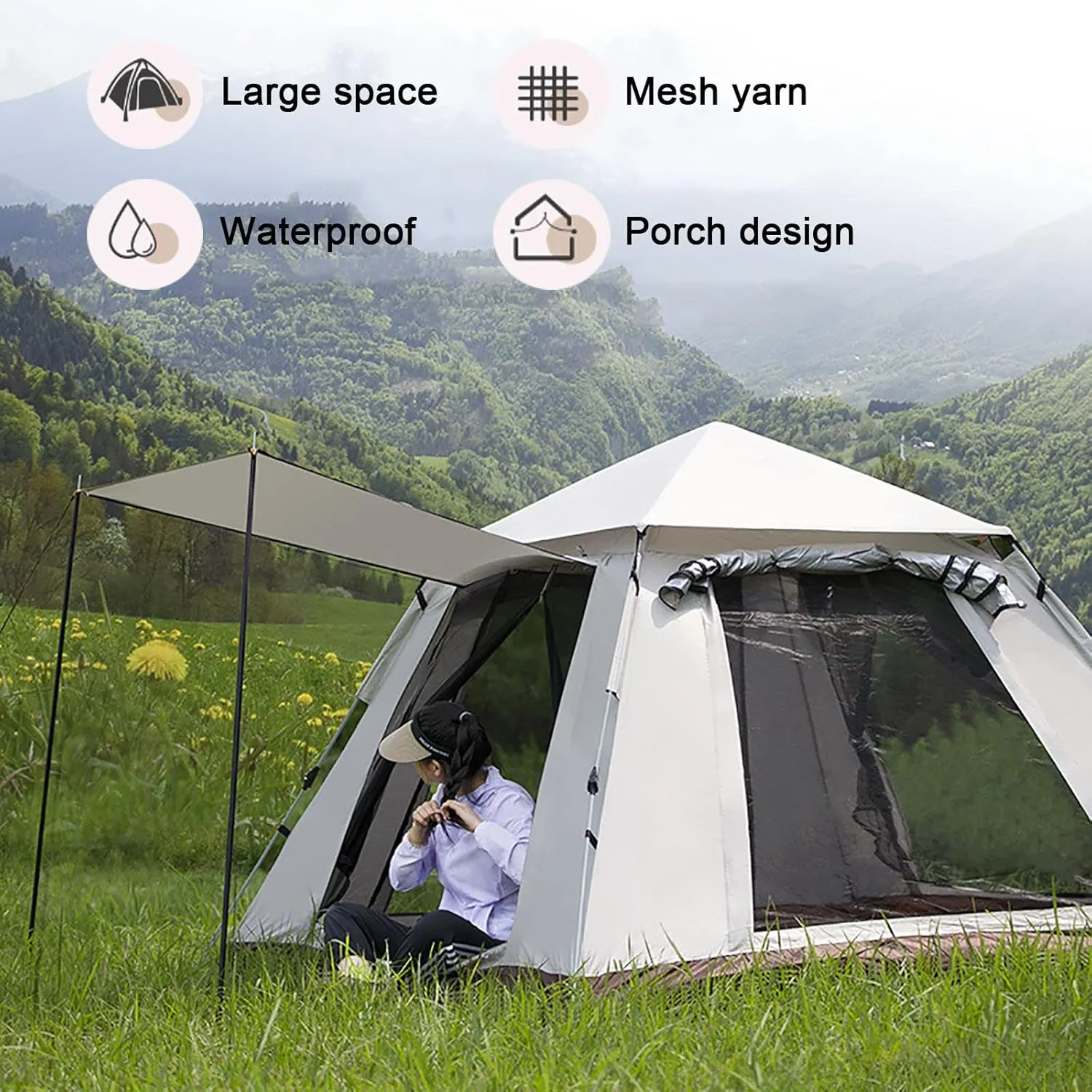 2/3/4 Person Pop Up Tent with Carry Bag, Waterproof Windproof Family Camping Tent with 2 Door & 2 Mesh Window,Setup in 60 Seconds,Instant Tent for Hiking & Travel,Upgraded Ventilation