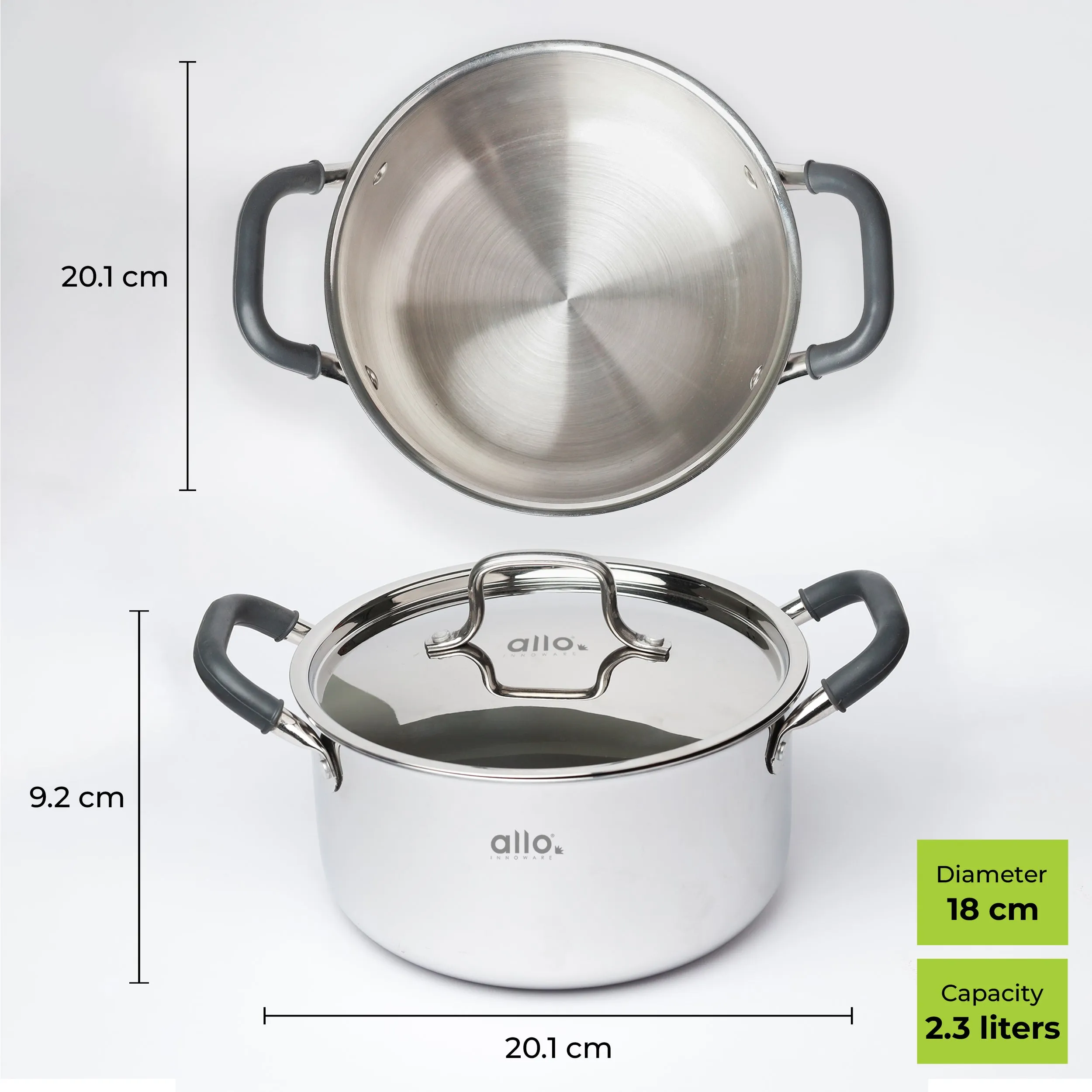 2.3L Allo CookSafe TriPly Saucepot | With Stainless Steel Lid | Induction Friendly | 18cm