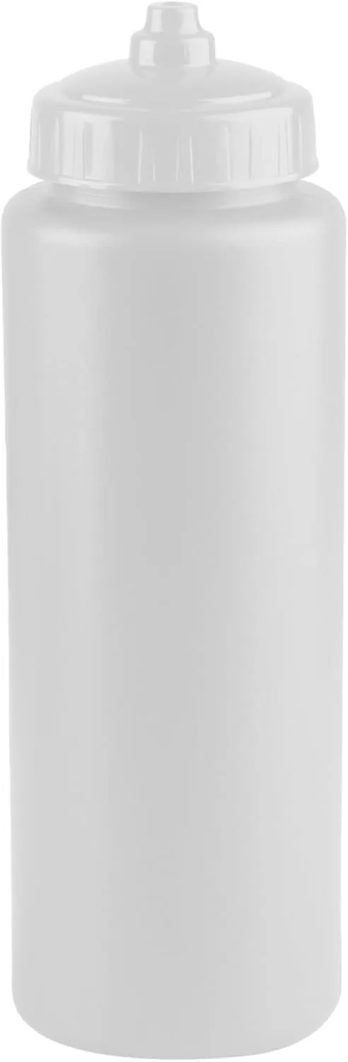 25-Pack, 32 oz Water Bottles, BPA Free Squeeze Bottle, White Water Bottle with White Lid, Made in USA by Gary Plastic Packaging