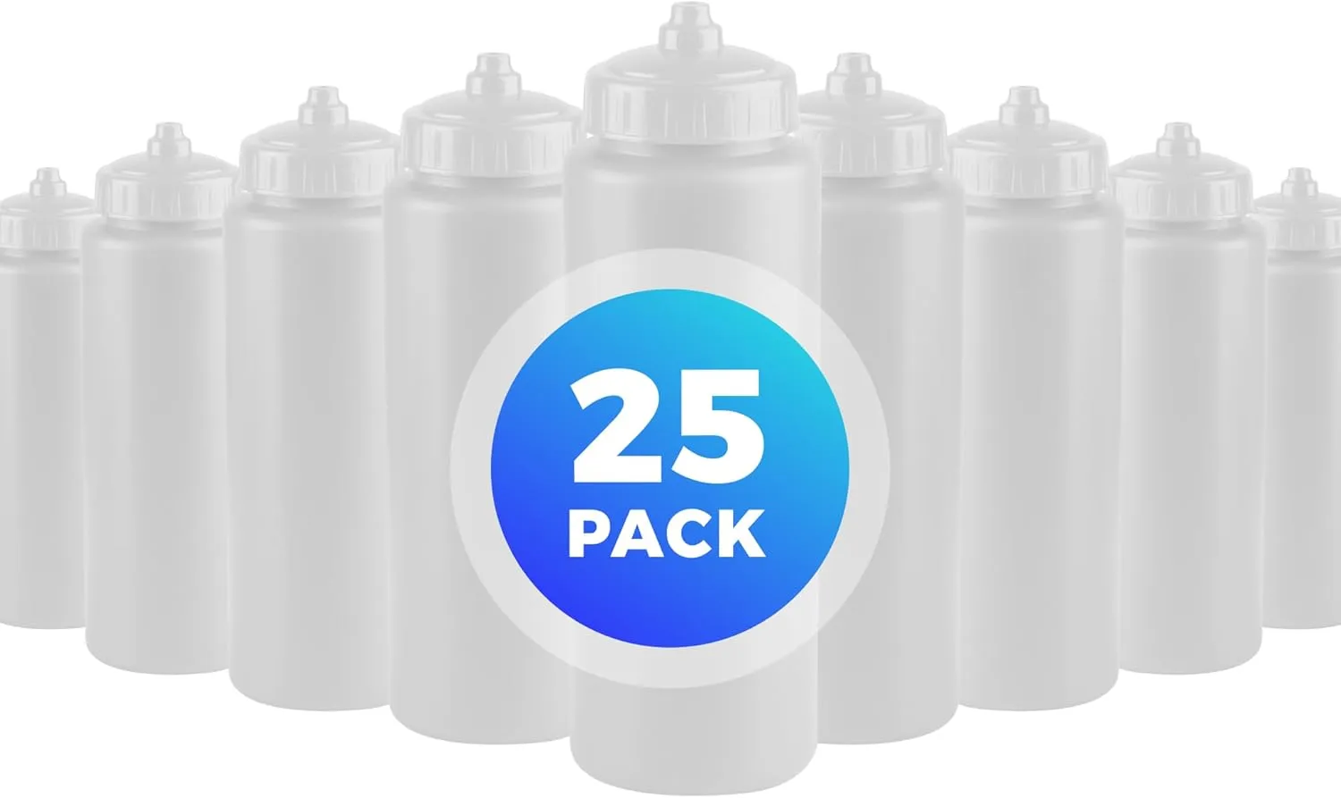 25-Pack, 32 oz Water Bottles, BPA Free Squeeze Bottle, White Water Bottle with White Lid, Made in USA by Gary Plastic Packaging