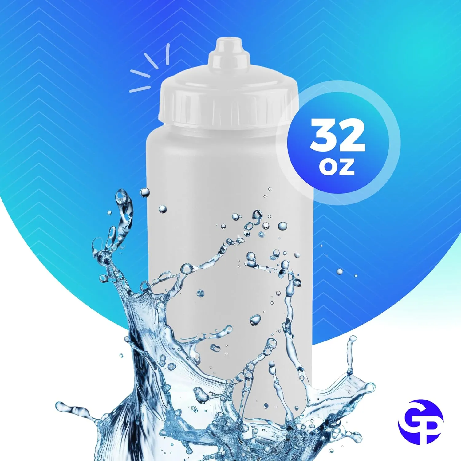 25-Pack, 32 oz Water Bottles, BPA Free Squeeze Bottle, White Water Bottle with White Lid, Made in USA by Gary Plastic Packaging
