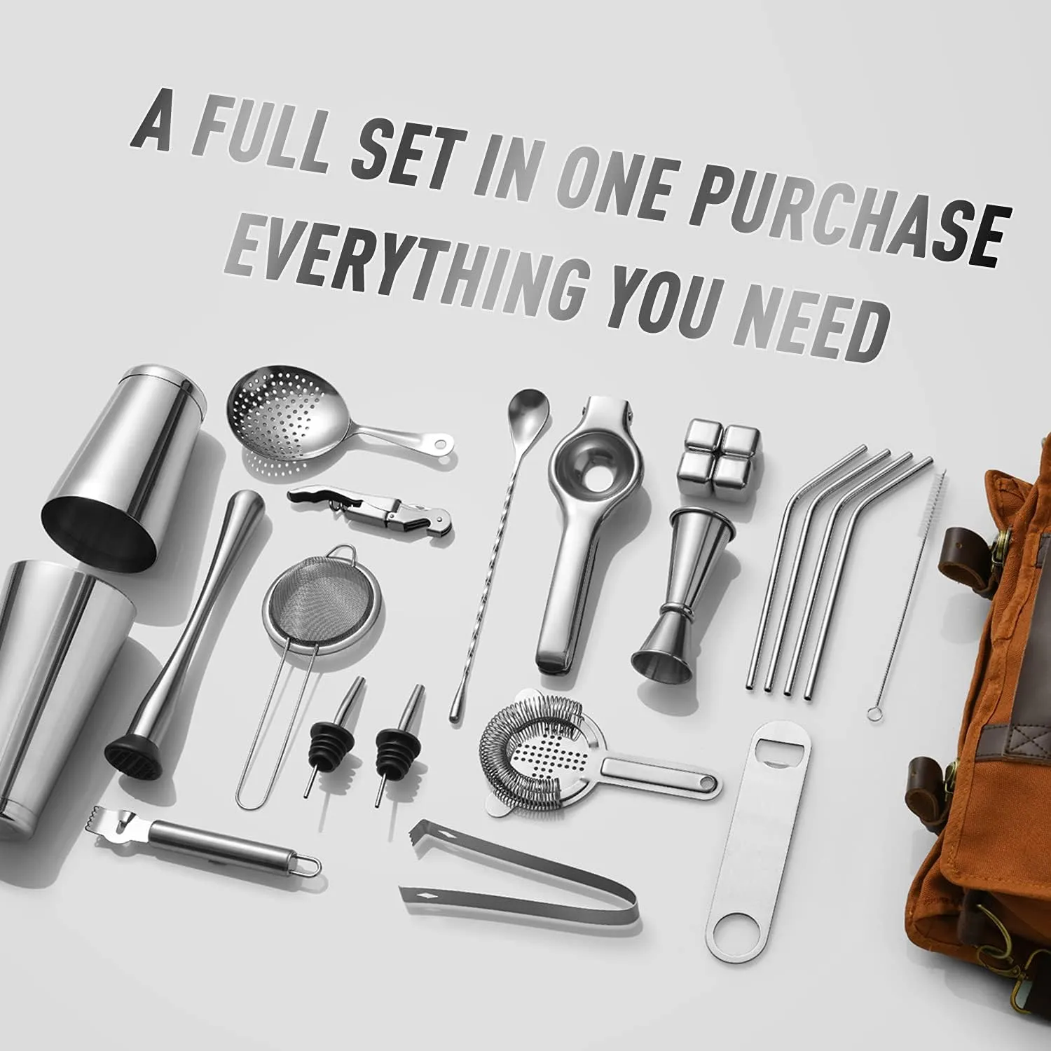 25-Piece Professional Travel Bartender Kit – Complete Cocktail Set with Portable Travel Bag for Home, Parties, Work, and Camping