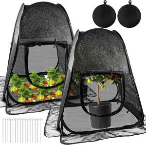 2pack Pop up Plant Shade Tent, Plant Shades for Outdoor Plants Mesh Plant Cover with 8 Stakes Pop up Sunblock Shade with Zipper Door Pest Guard Cover Protect Outdoor Plants from Animals(28x28x32in)