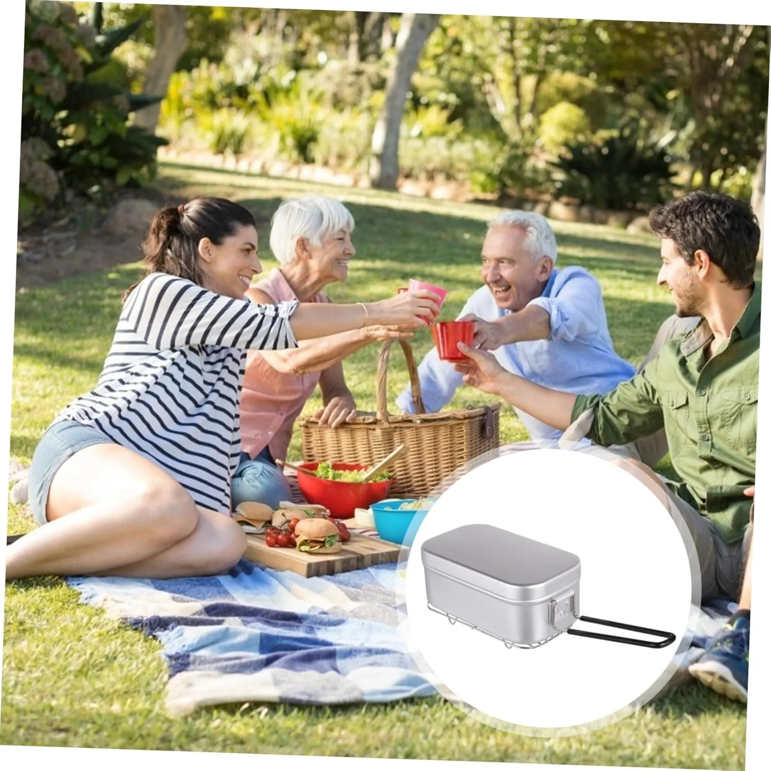 2pcs Portable Aluminum Alloy Square Lunch Box Folding Handle for Outdoor Camping and Picnics Space-saving Design for Travel and Food Storage
