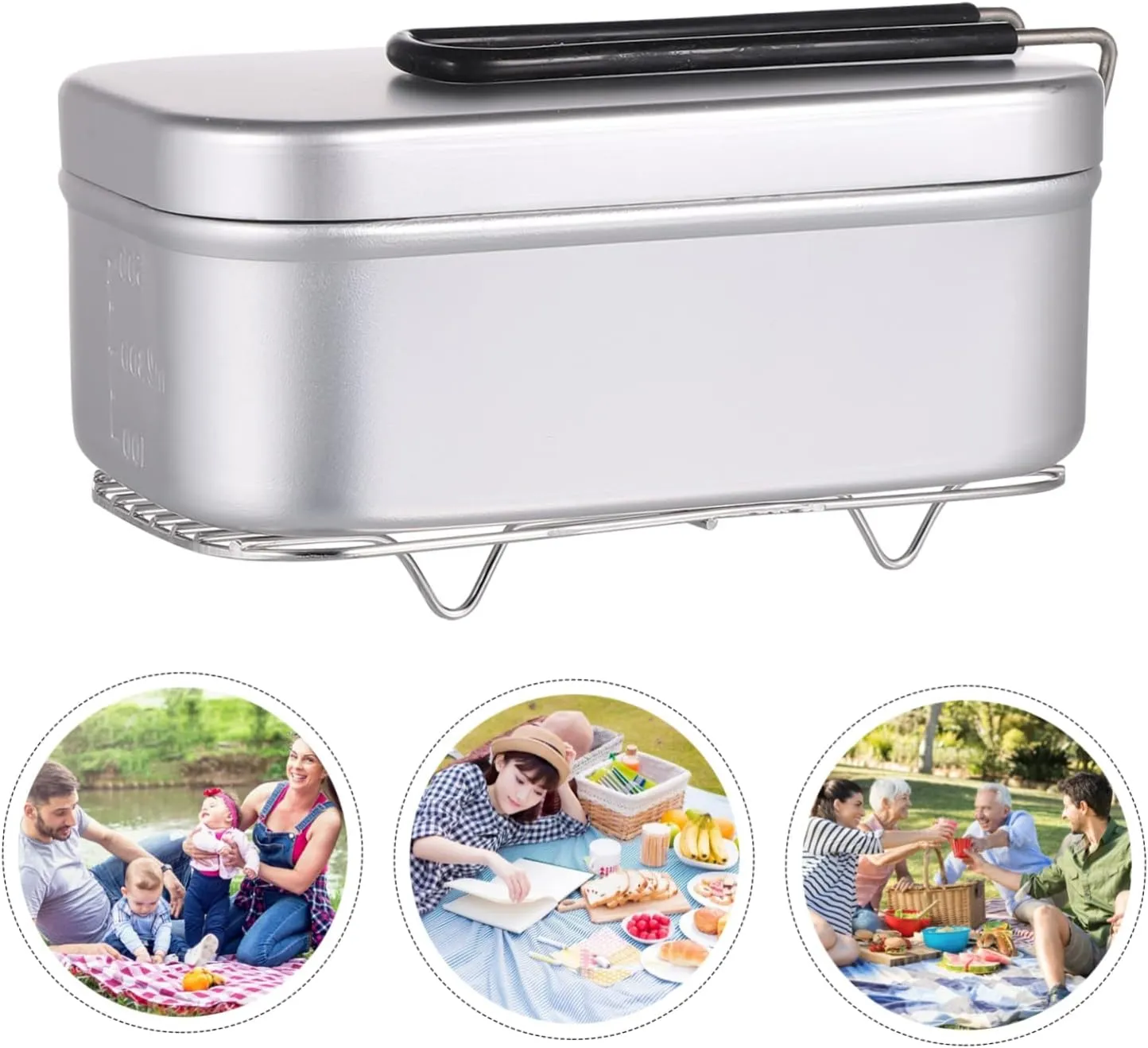 2pcs Portable Aluminum Alloy Square Lunch Box Folding Handle for Outdoor Camping and Picnics Space-saving Design for Travel and Food Storage