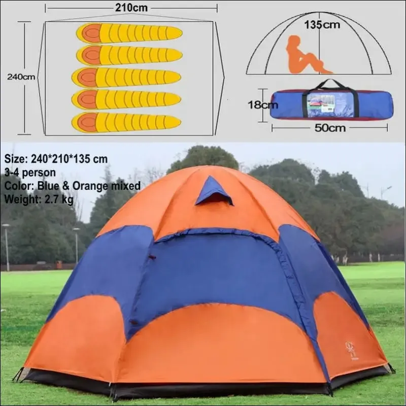 3-4 person double layer rainproof outdoor camping shelter tent for fishing hunting travel adventure