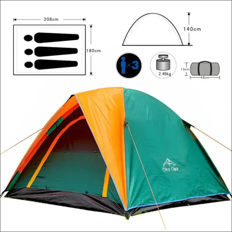 3-4 person double layer rainproof outdoor camping shelter tent for fishing hunting travel adventure