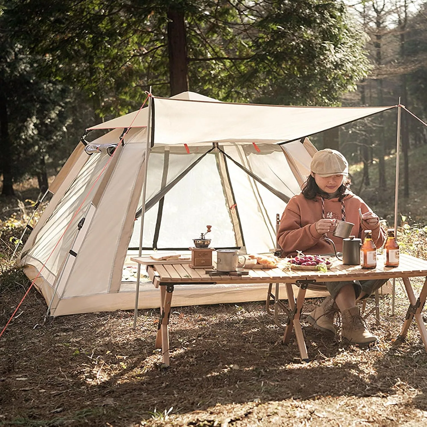 3-6 Man Pop Up Camping Tents For Adults 4 Season Tent Outdoor Portable Folding Picnic Outdoor Camping Thickened Rainproof Automatic Pop-up Camping Equipment Beach Tent Fishing Tent 240*240*155cm