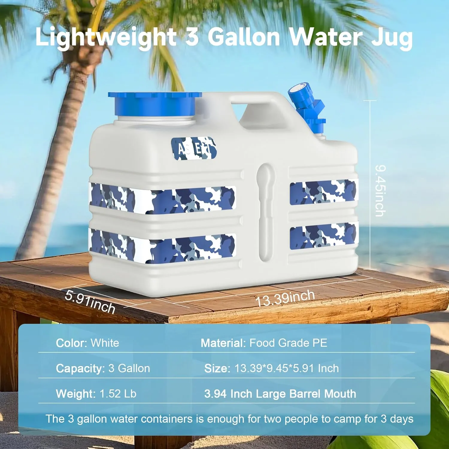 3 Gallon/5 Gallon Water Jug with Spigot, Portable Water Tank BPA Free, Leak-Proof Water Containers for Camping Water Storage Containers for Emergency Outdoor Hiking Picnic, Green/Yellow/White