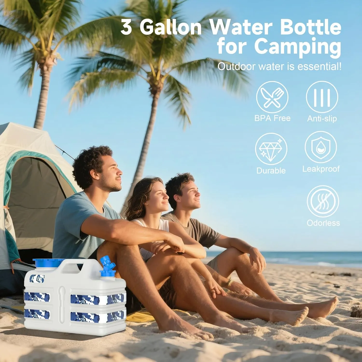 3 Gallon/5 Gallon Water Jug with Spigot, Portable Water Tank BPA Free, Leak-Proof Water Containers for Camping Water Storage Containers for Emergency Outdoor Hiking Picnic, Green/Yellow/White