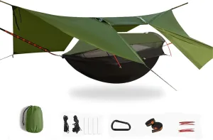 3-in-1 Camping Hammock Tent with Rain Fly, Quick-Zip Door & Curved Poles – Lightweight Shelter with Mosquito Net