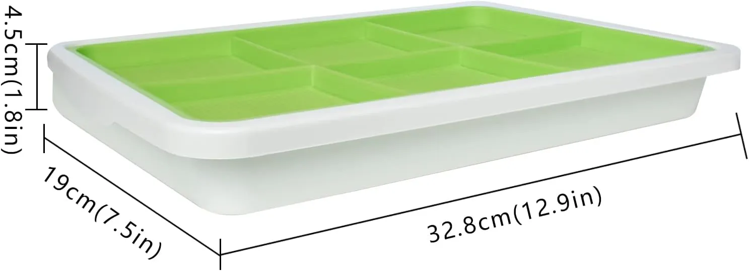 3-Pack Seed Sprouter Tray BPA Free PP Soil-Free Big Capacity Healthy Wheatgrass Grower Sprouting Container Kit (3Packs,Green Mesh Tray with 6 Zone,White Bottom Tray)