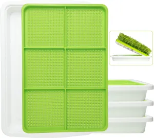 3-Pack Seed Sprouter Tray BPA Free PP Soil-Free Big Capacity Healthy Wheatgrass Grower Sprouting Container Kit (3Packs,Green Mesh Tray with 6 Zone,White Bottom Tray)