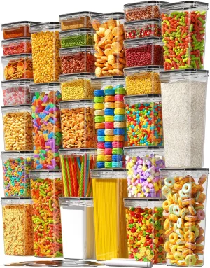 30 Pack Airtight Food Storage Containers with Lids, Kitchen Pantry Organizers and Storage, BPA-Free Plastic Food Canisters for Cereal, Flour, Sugar, Pasta, Dry Food, Include Labels & Marker