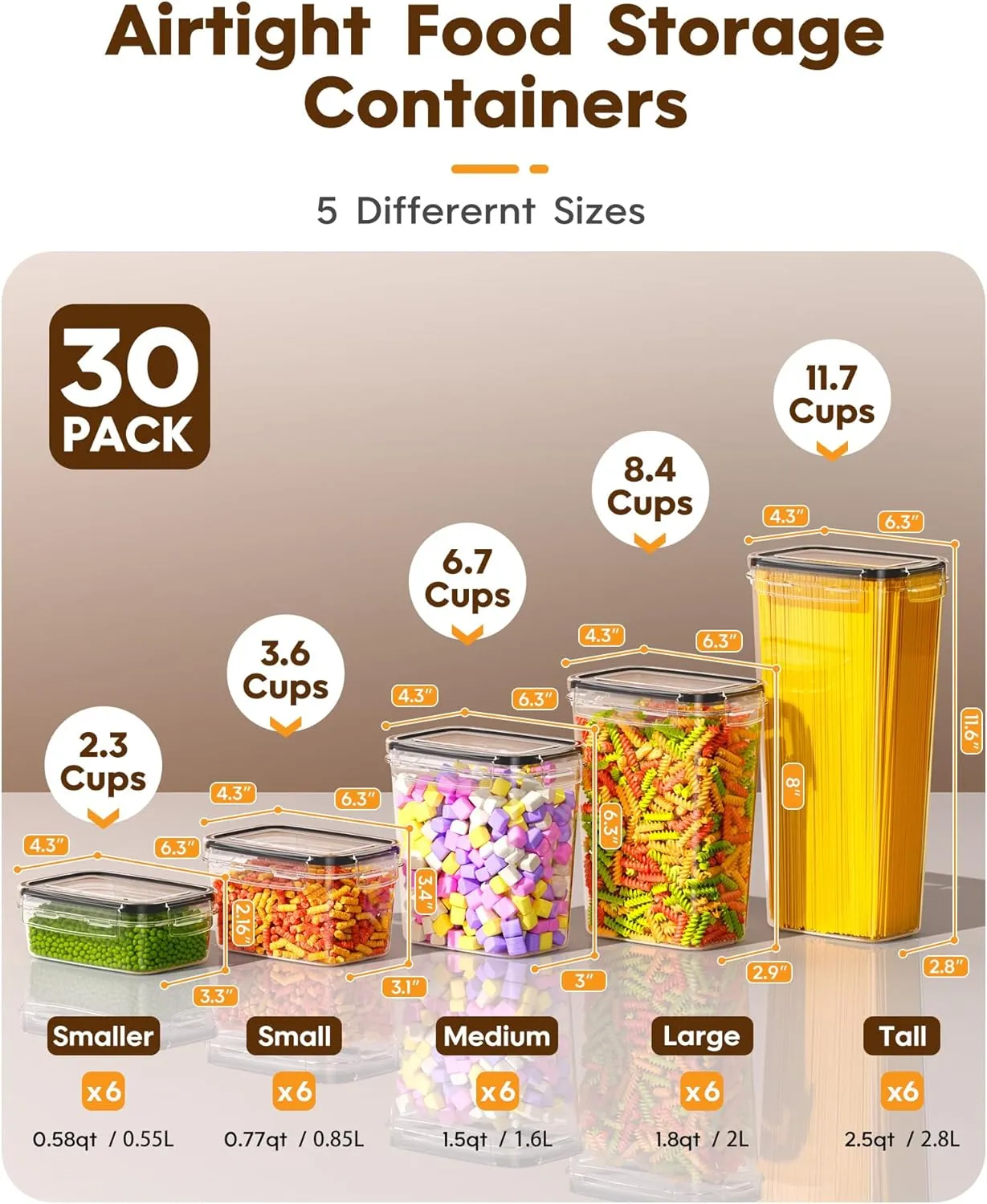 30 Pack Airtight Food Storage Containers with Lids, Kitchen Pantry Organizers and Storage, BPA-Free Plastic Food Canisters for Cereal, Flour, Sugar, Pasta, Dry Food, Include Labels & Marker