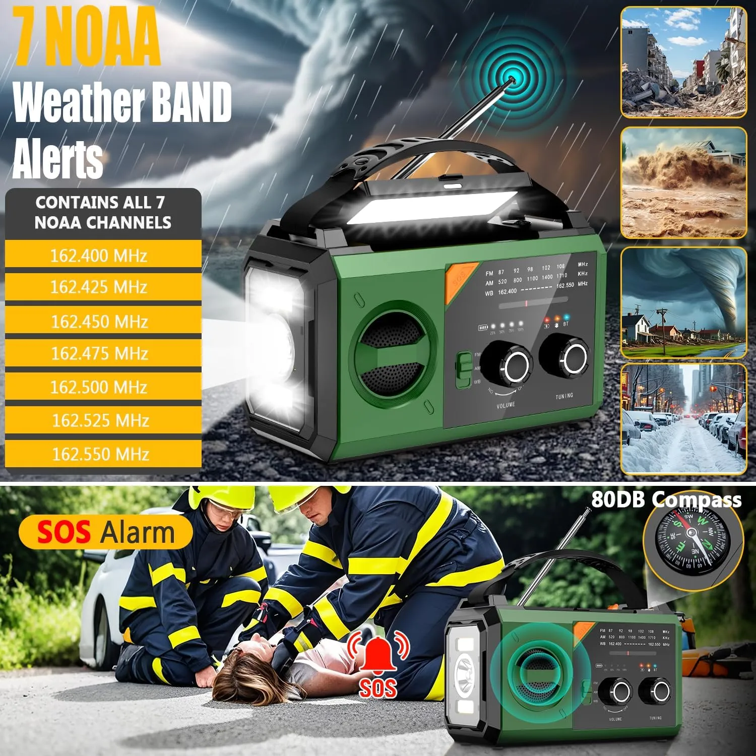 30000mAh Emergency Weather Radio, AM/FM/NOAA Hand Crank Radio with Wireless Speaker, Solar & Hand Crank Power, Built-in Flashlight, SOS Alarm, 15W Fast Charge