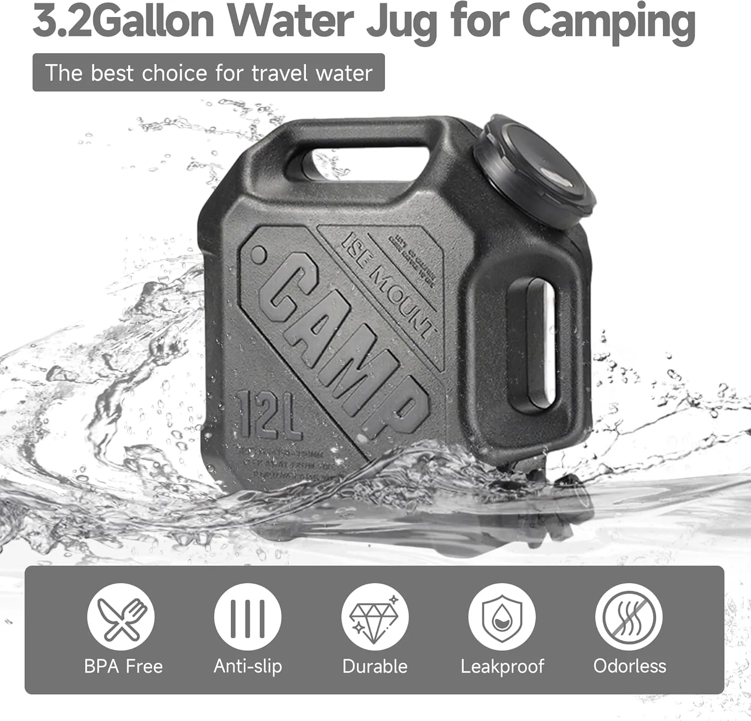 3.2 Gallon Water Jug with Spigot, Portable Water Tank BPA Free, Leak-Proof Water Containers for Camping Water Storage Containers for Emergency Outdoor Hiking Picnic, Green/Black/Yellow