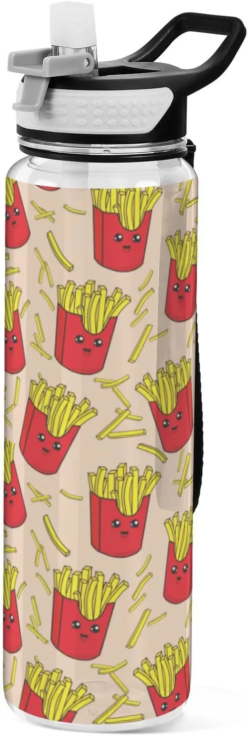 32 oz Water Bottle with Straw Lid Cute Fries Funny Food Yellow Leakproof BPA Free Tritan Water Jug with Carrying Strap for Women Men Sports Bottles for Gym Fitness Outdoor