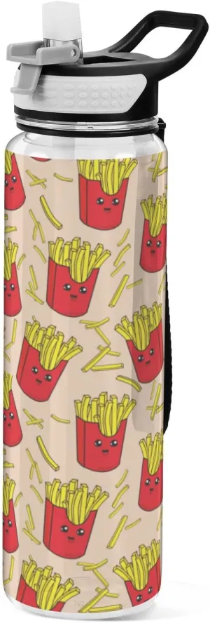 32 oz Water Bottle with Straw Lid Cute Fries Funny Food Yellow Leakproof BPA Free Tritan Water Jug with Carrying Strap for Women Men Sports Bottles for Gym Fitness Outdoor