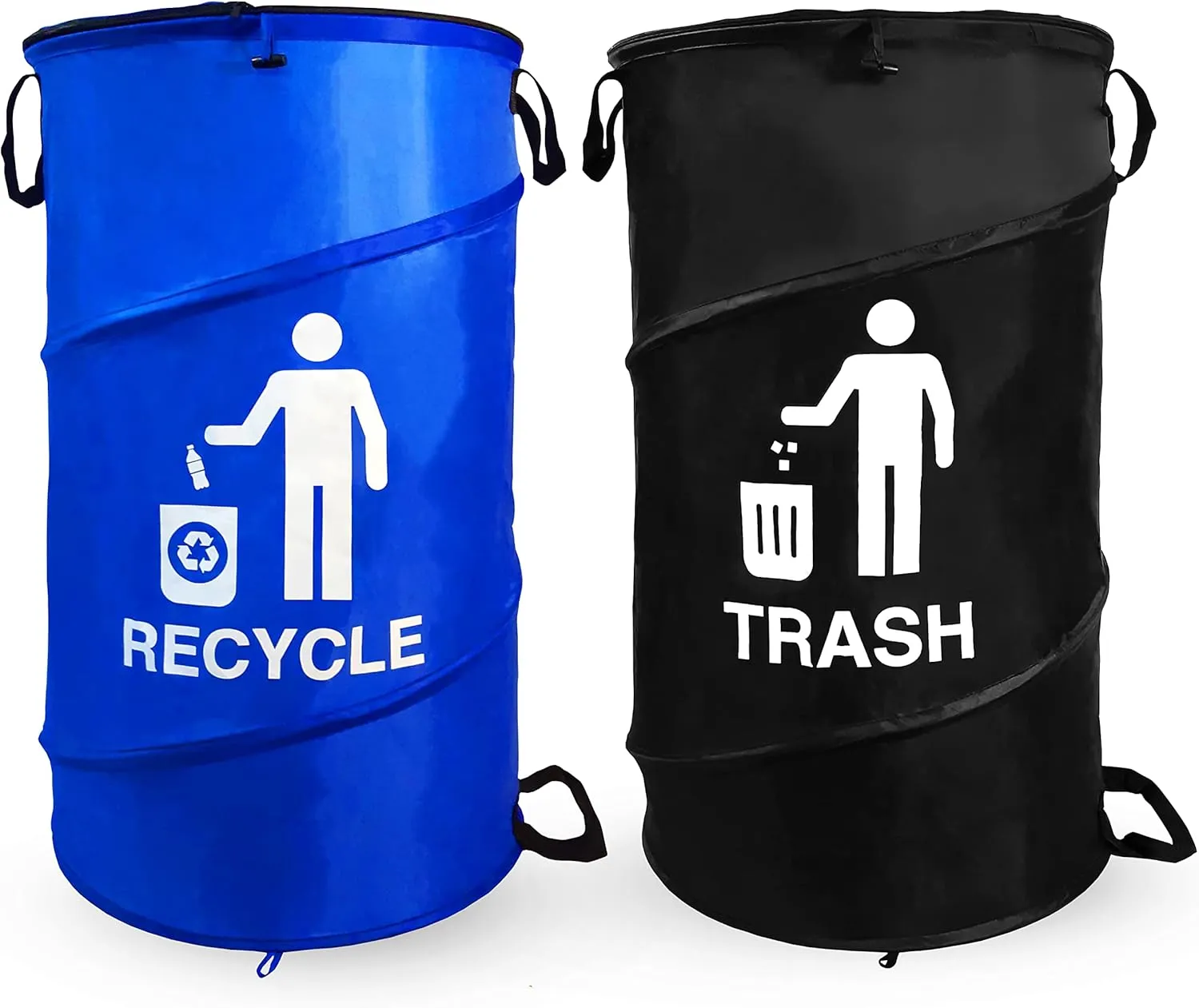 33 Gallon Capacity Large Durable Waterproof Combo pop up Recycle and Trash Collapsible Garbage containers, cans with Zipper Cover Great for Outdoor Indoor use -Camping, Party, Backyard, Beach