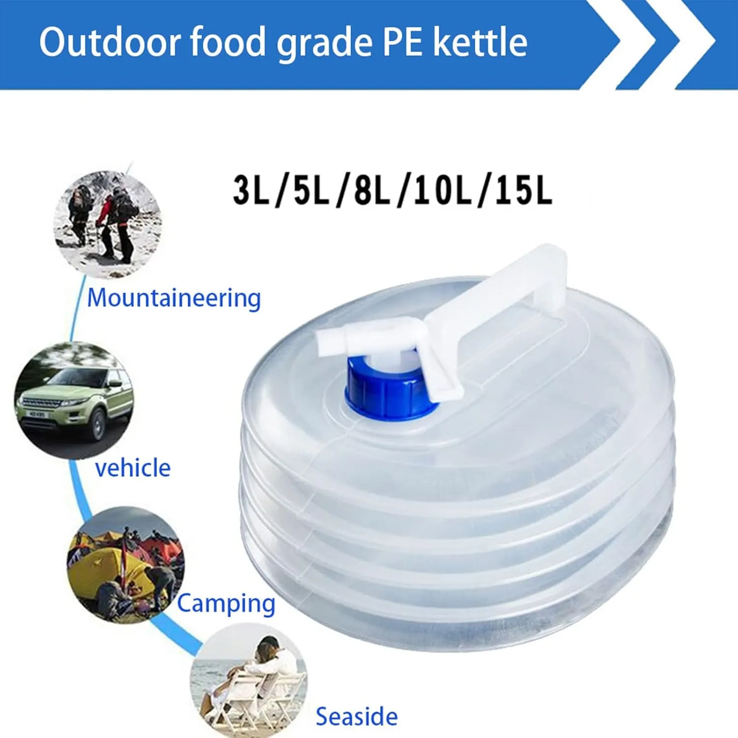3/5/8/10/15L Portable Water Containe Collapsible Water Container Foldable Water Storage Camp Water Jug for Camping Outdoor Hiking