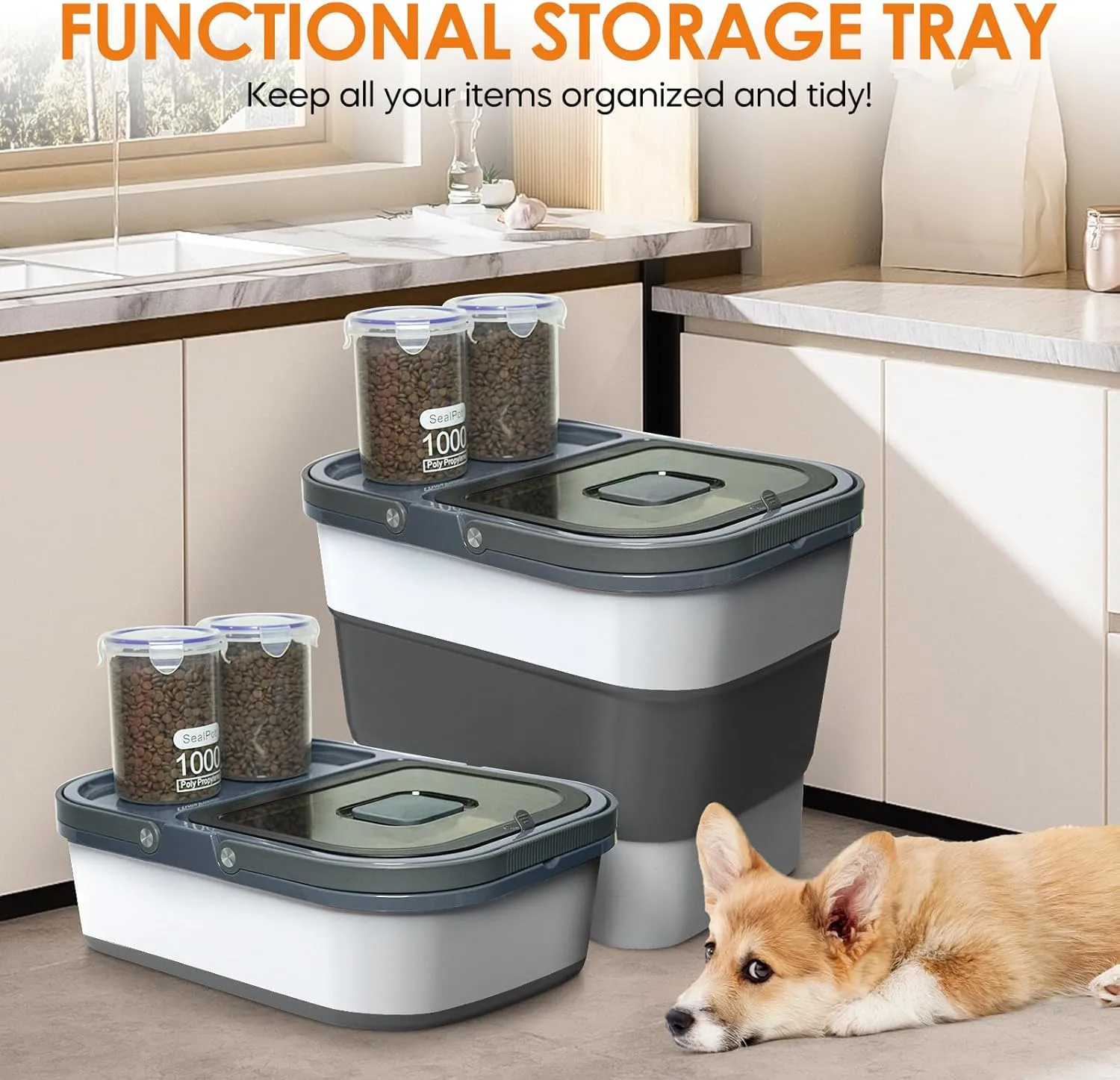 35lbs Dog Food Storage Container, Collapsible Dog Food Container, Wheels, Handle, Airtight Pet Food Storage Container, Scoop, 1L Small Dry Food Pail For Dog Cat Bird Food