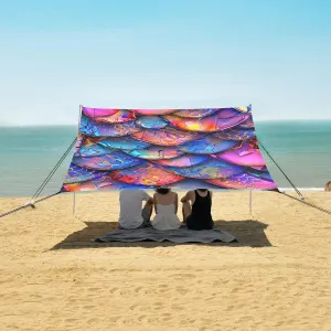 3D Dragon Scales Beach Canopy Tent Anti-UV & Wind Resistant, Colorful Camping Sun Shelter Easy Setup Portable,Outdoor Shade Tents with Sandbags,Sand Shovels,Ground Pegs & Stability Poles