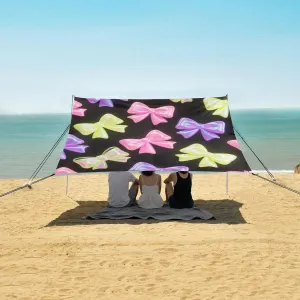 3D Luminous Bows Colorful Beach Canopy Tent Anti-UV & Wind Resistant, Camping Sun Shelter Easy Setup Portable,Outdoor Shade Tents with Sandbags,Sand Shovels,Ground Pegs & Stability Poles