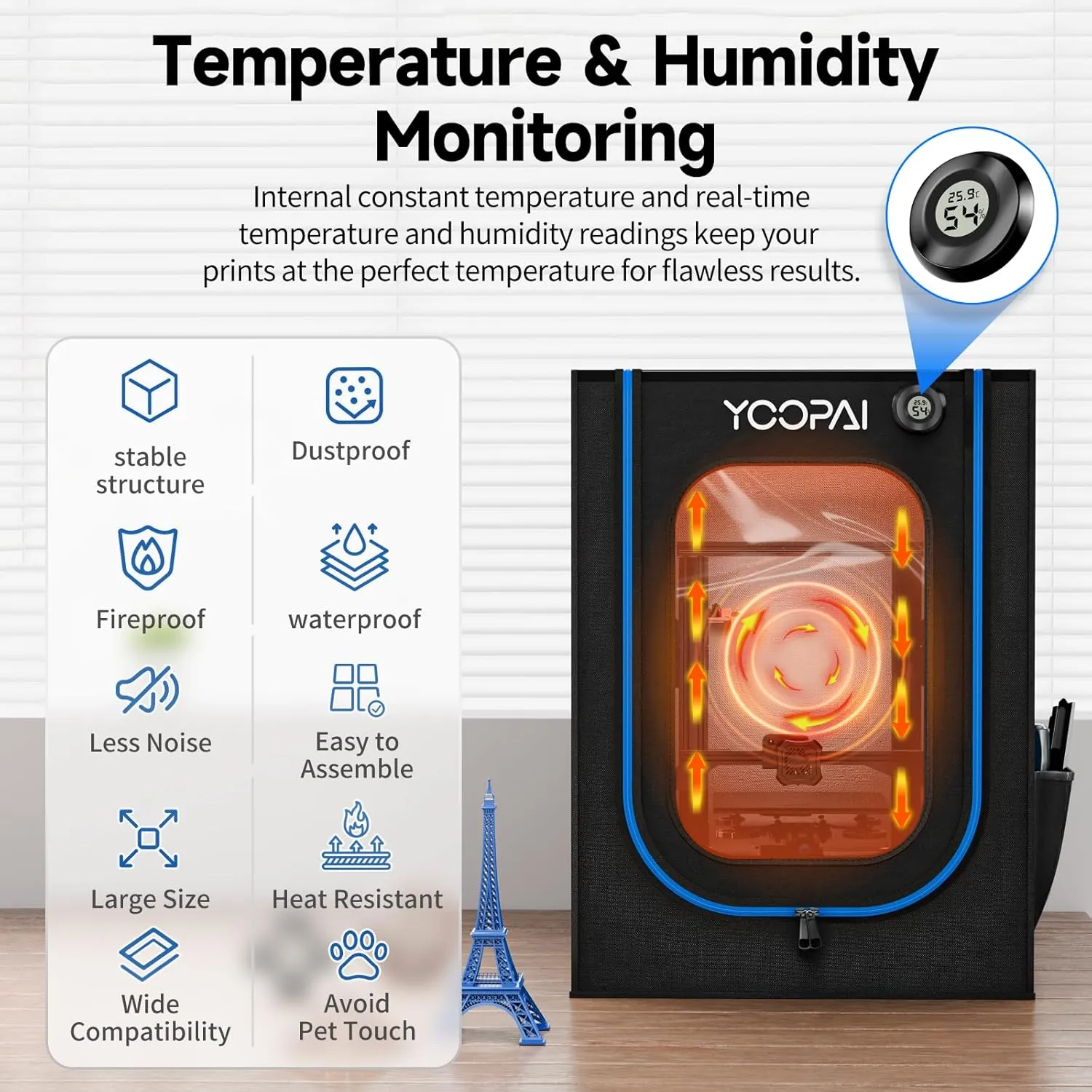 3D Printer Enclosure with Ventilation Kit, LED Light,Thermo-Hygrometer, Premium Fireproof Dustproof Tent Constant Temperature Protective Cover for Creality Ender 3 V3 SE/KE/Ender 3/3 Pro/3V2/3S1/Neo